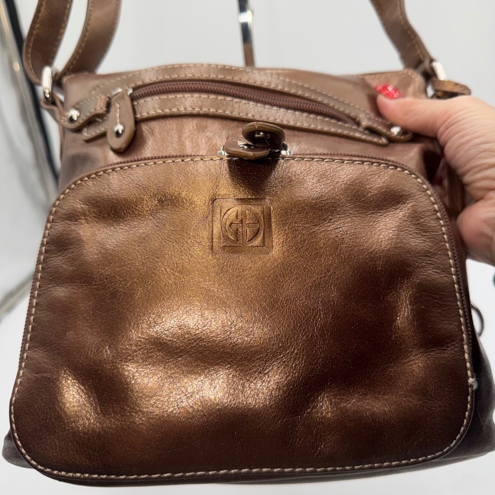 Gianni Bernini Metallic Bronze Leather Crossbody Shoulder Bag Purse - Picture 5 of 16